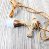 Grapevine Wood Handle Opalite Blade Knife Necklace  #5752 Mountain Man Necklace