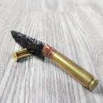 50 Cal Shell Casing  Handle Obsidian Blade Ornamental Knife #3752 Mountain Man Knife z