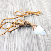 Grapevine Wood Handle Opalite Blade Knife Necklace  #5952 Mountain Man Necklace