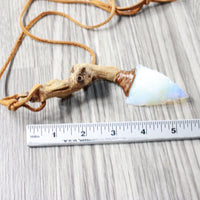 Grapevine Wood Handle Opalite Blade Knife Necklace  #5952 Mountain Man Necklace