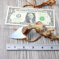 Grapevine Wood Handle Opalite Blade Knife Necklace  #5952 Mountain Man Necklace