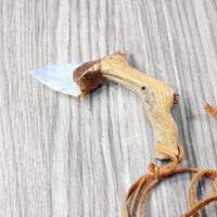 Grapevine Wood Handle Opalite Blade Knife Necklace  #6152 Mountain Man Necklace