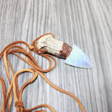 Antler Crown Handle  Opalite Blade Knife Necklace  #5561  Mountain Man Necklace