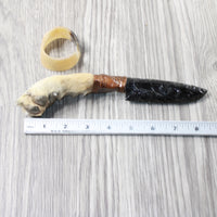 Coyote Foot Handle Obsidian Blade Ornamental Knife #1452 Mountain Man Knife