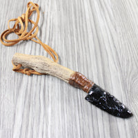 Grapevine Wood Handle Obsidian Blade Knife Necklace  #5552 Mountain Man Necklace