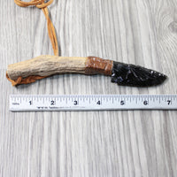 Grapevine Wood Handle Obsidian Blade Knife Necklace  #5552 Mountain Man Necklace