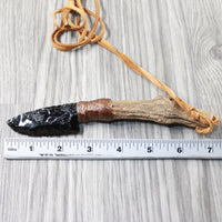 Grapevine Wood Handle Obsidian Blade Knife Necklace  #5552 Mountain Man Necklace