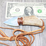 Antler Handle Opalite Blade Knife Necklace  #6761  Mountain Man Necklace