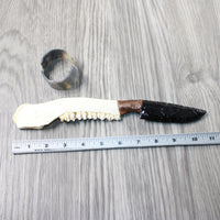 Deer Jaw Handle Obsidian Blade Ornamental Knife #8153 Mountain Man Knife