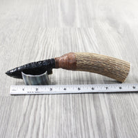 Elk Antler Handle Obsidian Blade Ornamental Knife #83153 Mountain Man Knife