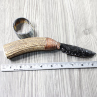 Elk Antler Handle Obsidian Blade Ornamental Knife #83153 Mountain Man Knife