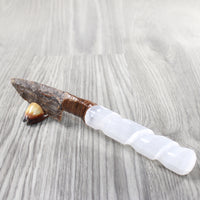 Selenite Spiral Handle Stone Blade Ornamental Knife #0553 Mountain Man Knife