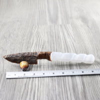 Selenite Spiral Handle Stone Blade Ornamental Knife #0553 Mountain Man Knife