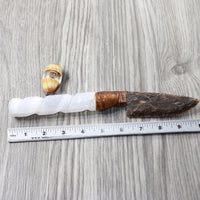 Selenite Spiral Handle Stone Blade Ornamental Knife #0553 Mountain Man Knife