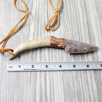 Antler Handle Stone Blade Knife Necklace  #5753 Mountain Man Necklace