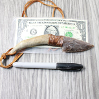 Antler Handle Stone Blade Knife Necklace  #5753 Mountain Man Necklace