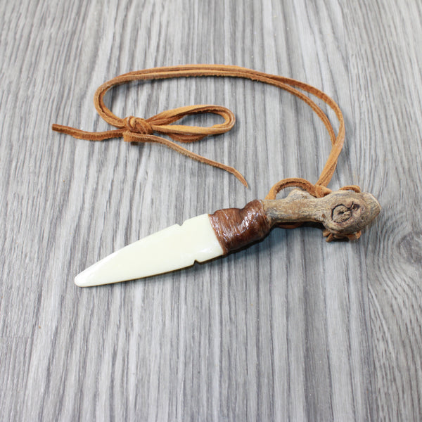 Grapevine Wood Handle Bone Blade Knife Necklace  #5853 Mountain Man Necklace z