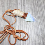 Antler Handle Opalite Blade Knife Necklace  #6061  Mountain Man Necklace