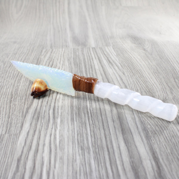 Selenite Spiral Handle Opalite Blade Ornamental Knife #3453 Mountain Man Knife