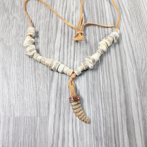 Very Large Rattlesnake Rattle Plus Antler Beads Necklace  #4753 Mountain Man Necklace