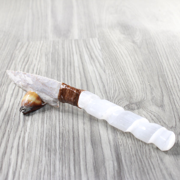 Selenite Spiral Handle Stone Blade Ornamental Knife #8053 Mountain Man Knife
