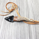 Antler Brow Tine Handle Obsidian Blade Knife Necklace  #5053 Mountain Man Necklace