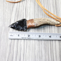 Antler Brow Tine Handle Obsidian Blade Knife Necklace  #5053 Mountain Man Necklace