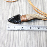 Antler Brow Tine Handle Obsidian Blade Knife Necklace  #5053 Mountain Man Necklace