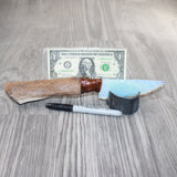 Hair-on Deer Bone Handle Opalite Blade Ornamental Knife #7162     Mountain Man Knife