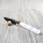 Selenite Spiral  Handle Obsidian Blade Ornamental Knife #8053  Mountain Man Knife