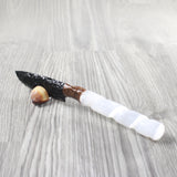Selenite Spiral  Handle Obsidian Blade Ornamental Knife #8053  Mountain Man Knife