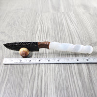 Selenite Spiral  Handle Obsidian Blade Ornamental Knife #8053  Mountain Man Knife