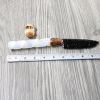 Selenite Spiral  Handle Obsidian Blade Ornamental Knife #8053  Mountain Man Knife