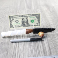 Selenite Spiral  Handle Obsidian Blade Ornamental Knife #8053  Mountain Man Knife
