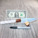 Selenite Spiral Handle Opalite Blade Ornamental Knife #8262     Mountain Man Knife