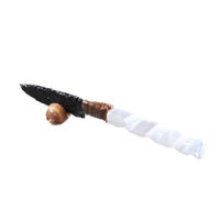 Selenite Spiral Handle Obsidian Blade Ornamental Knife #0154  Mountain Man Knife