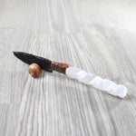 Selenite Spiral Handle Obsidian Blade Ornamental Knife #0154  Mountain Man Knife