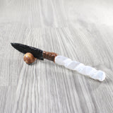 Selenite Spiral Handle Obsidian Blade Ornamental Knife #0154  Mountain Man Knife