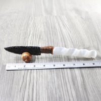Selenite Spiral Handle Obsidian Blade Ornamental Knife #0154  Mountain Man Knife