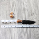 Selenite Spiral Handle Obsidian Blade Ornamental Knife #0154  Mountain Man Knife