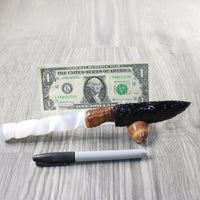 Selenite Spiral Handle Obsidian Blade Ornamental Knife #0154  Mountain Man Knife