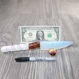 Selenite Spiral Handle Opalite Blade Ornamental Knife #9262     Mountain Man Knife