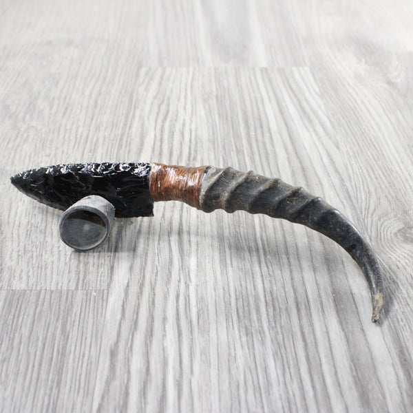 Springbok Horn Handle Obsidian Blade Ornamental Knife #1354  Mountain Man Knife
