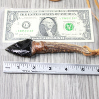 Antler Brow Tine Handle Obsidian  Blade Knife Necklace  #5454  Mountain Man Necklace