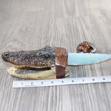 Alligator Head Handle Opalite Blade Ornamental Knife #7462     Mountain Man Knife