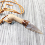 Grapevine Wood Handle Stone Blade Knife Necklace  #5654  Mountain Man Necklace