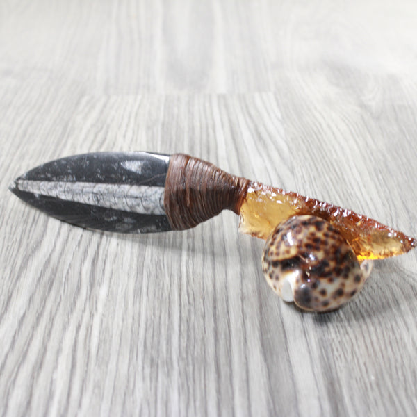 Orthoceras Fossil Handle Glass Blade Ornamental Knife #22154    Mountain Man Knife