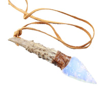 Antler Brow Tine Handle Opalite Blade Knife Necklace  #5954  Mountain Man Necklace
