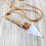Antler Brow Tine Handle Opalite Blade Knife Necklace  #5954  Mountain Man Necklace