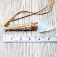 Antler Brow Tine Handle Opalite Blade Knife Necklace  #5954  Mountain Man Necklace